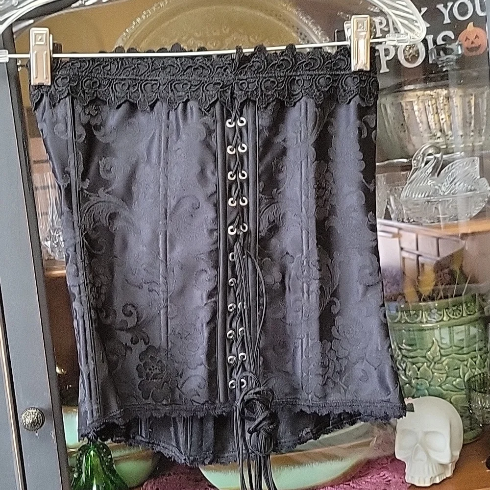 Y2K Vintage Goth Black satin Corset sz34 - Picture 2 of 3